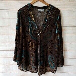 Chico's Silk Blend Sheer Long Sleeve Cover Top Cardigan Tunic Women's Small